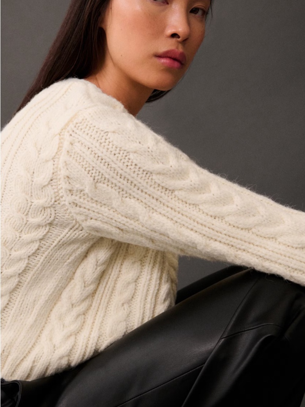 Mango Cable Knit Cropped Cardigan Ecru Button Front Size M - Picture 4 of 8